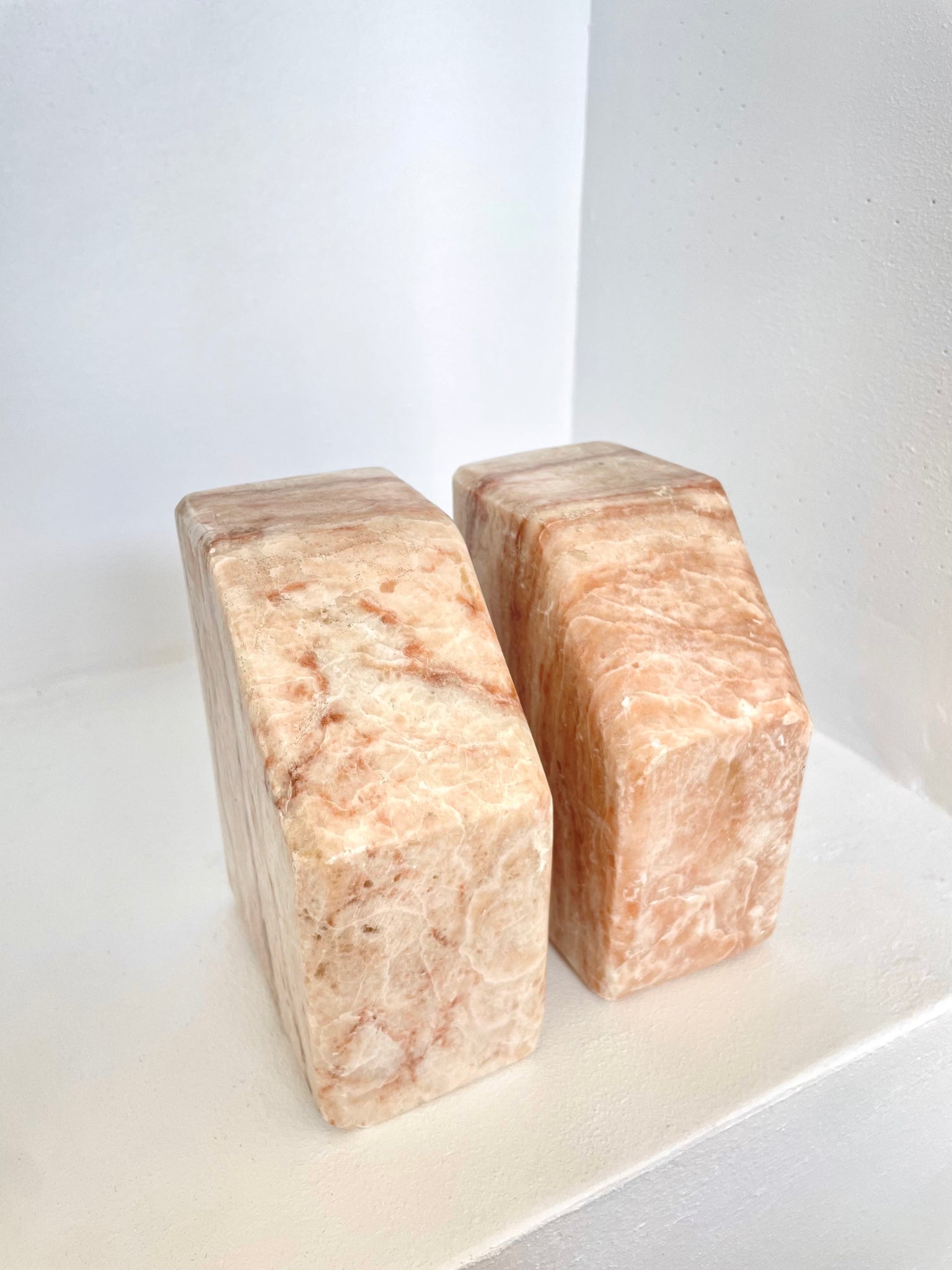 SOLID PINK ALABASTER BOOKENDS