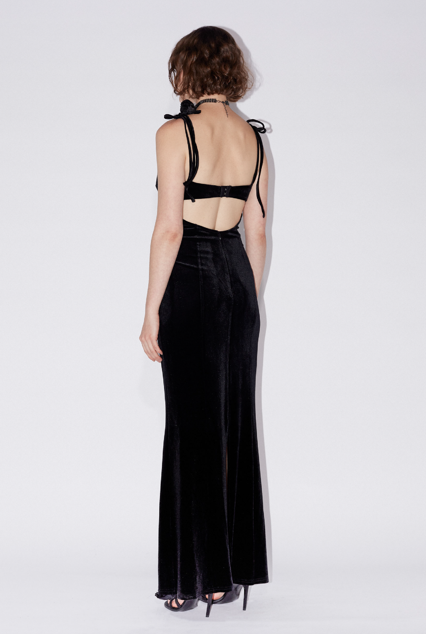 OPEN BACK VELVET DRESS